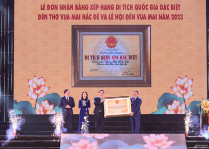 Nghệ An: Trọng thể Lễ đón nhận Bằng xếp hạng Di tích Quốc gia đặc biệt Đền thờ Vua Mai Hắc Đế