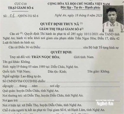 Truy bắt phạm nhân trốn khỏi trại giam ở Nghệ An chiều 18/8