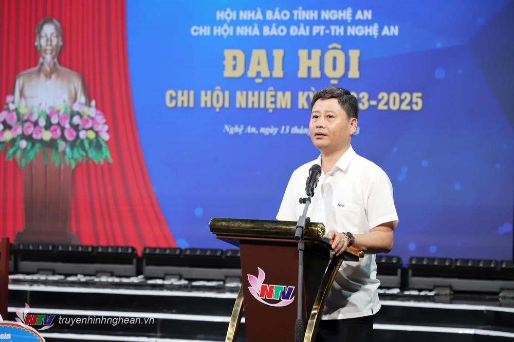 Đồng chí Trần Minh Ngọc - Giám đốc Đài PT-TH Nghệ An, Chủ tịch Hội Nhà báo tỉnh phát biểu chỉ đạo tại Đại hội.